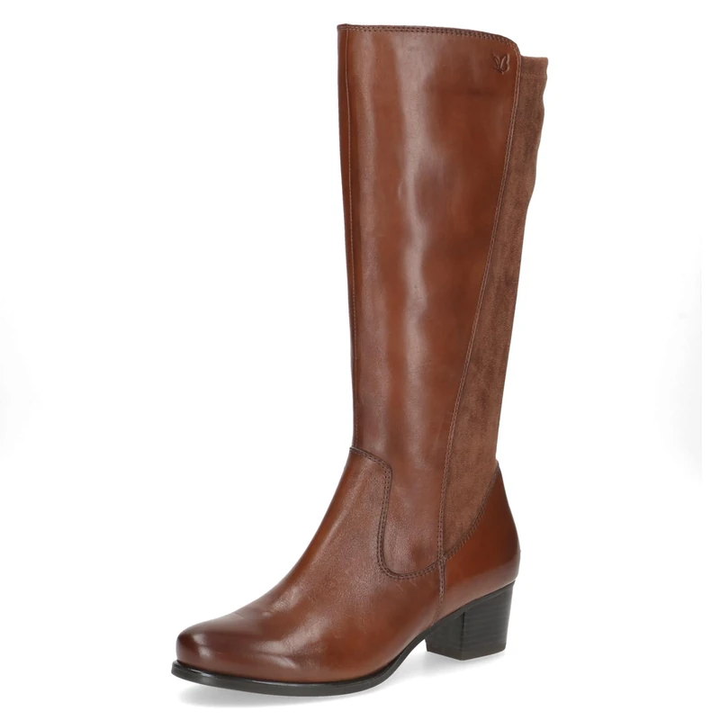 CAPRICE Women's block-heel boots with stretch shaft, Brown (Cognac Comb), 4.5 UK