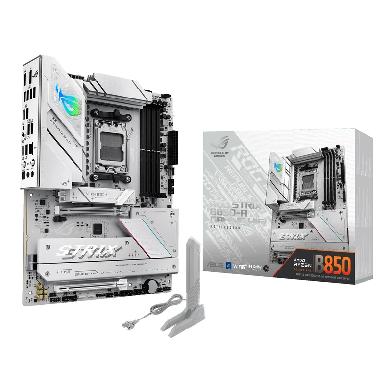 ASUS ROG Strix B850-A Gaming WiFi AMD ATX motherboard, 14+2+2 power stages, DDR5 slots, four M.2 slots, PCIe 5.0, WiFi 7, USB 20Gbps Type-C and Aura Sync RGB