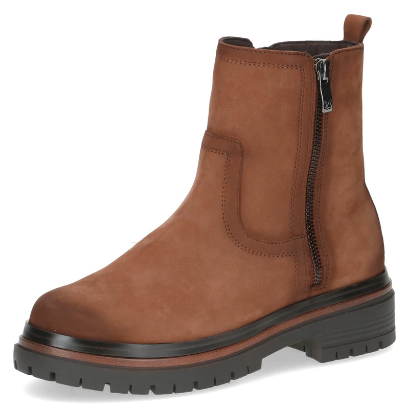 CAPRICE Women's leather ankle boots with zipper, Brown (Cognac Nubuc), 6.5 UK