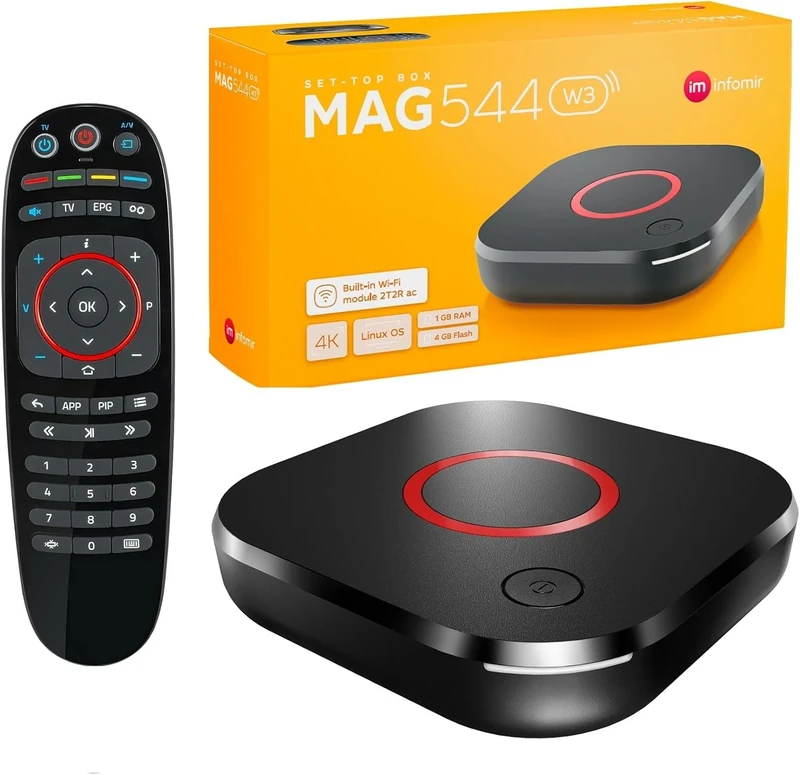 MAG 544w3 Original Linux 4K IPTV Set TOP Box with Built-In DUAL WiFi 5G (802.11ac 2T2R) Internet TV IP Receiver HEVC 4K UHD 544 HDMI 2.0 UK Plug MAG544w3 - Image 1