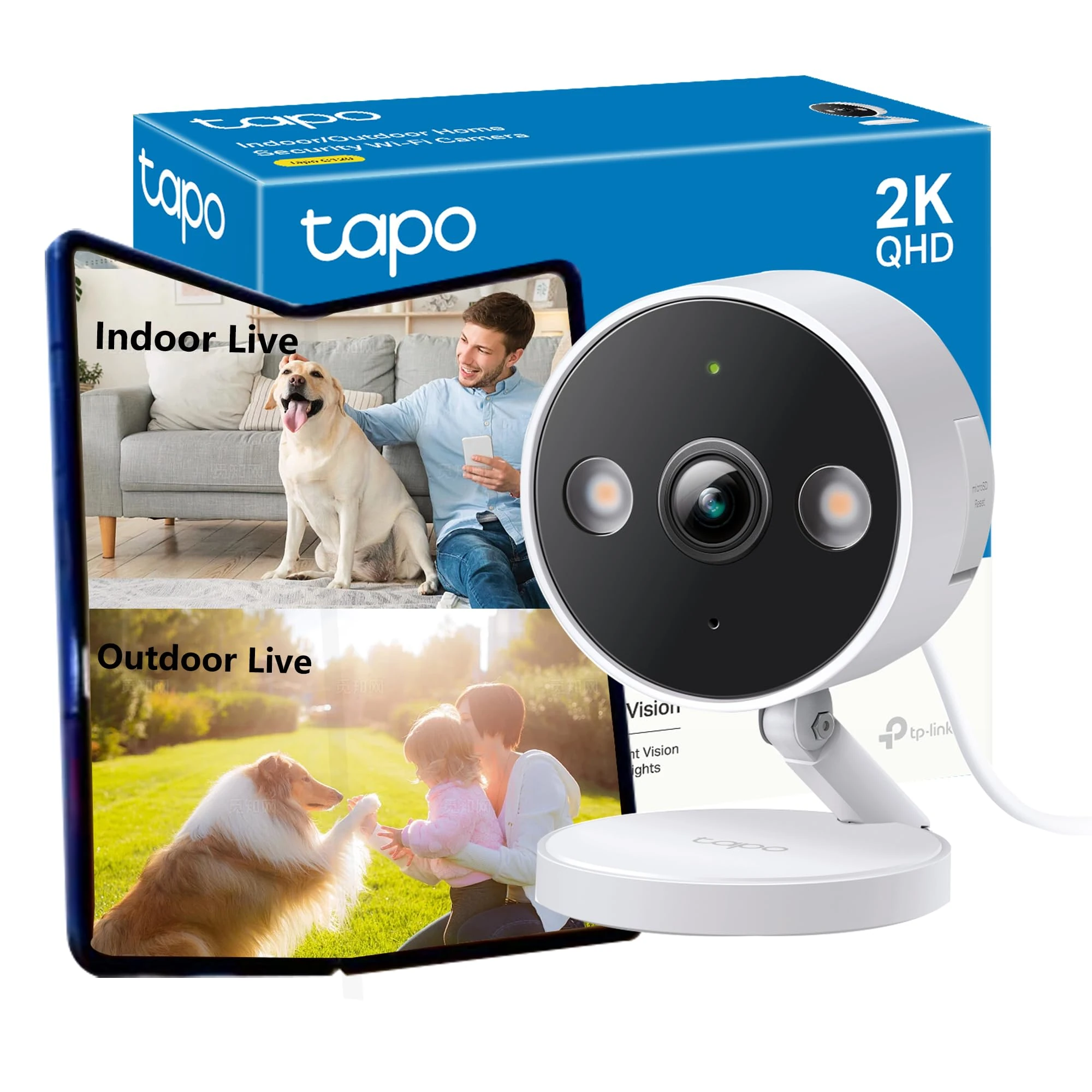 Tapo C120 2K 4MP Security Camera, Indoor/Outdoor Wifi Camera Dual Usage, Baby and Pet Camera, Smart AI Detection & Tracking, Weatherproof CCTV, Color Night Vision, No monthly fee(Renewed)