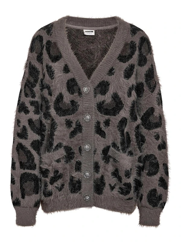 NOISY MAY NMFLYNN L/S V-Neck Knit Cardigan NOOS Women's Cardigan Brown Streetwear, Charcoal Gray, S