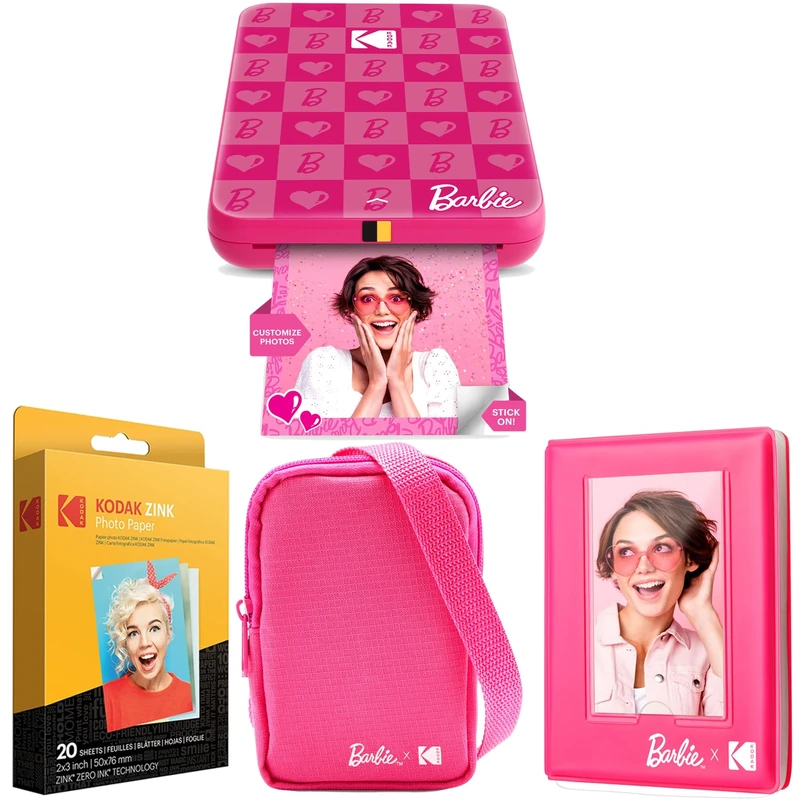 KODAK x Barbie Step Slim Wireless Instant Portable Photo Mobile Printer (Iconic Style)+ Barbie Deluxe Camera Case + Barbie Photo Album + Zink Paper (20 Sheets)