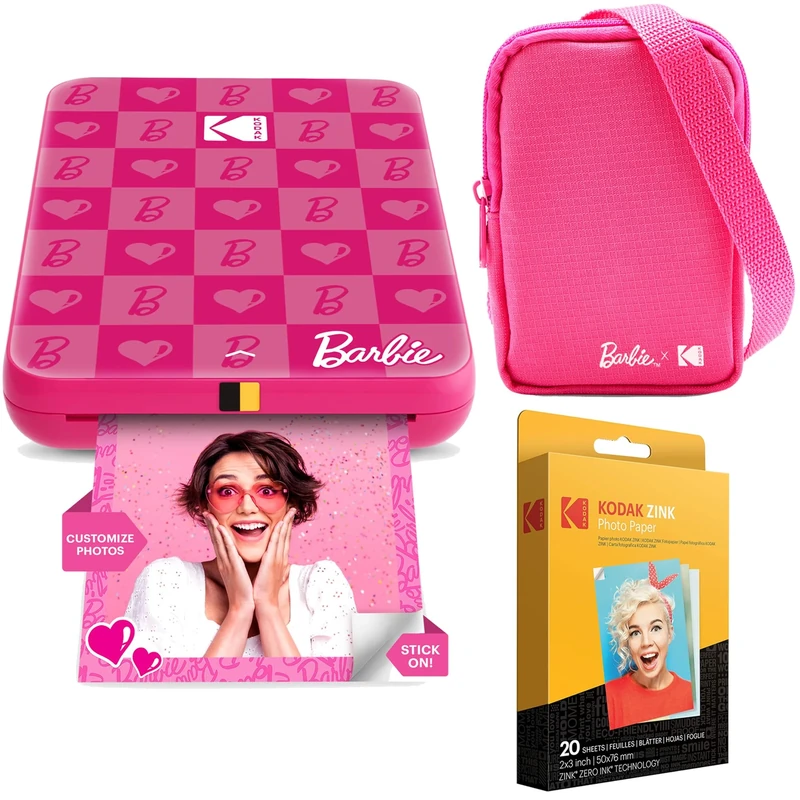 KODAK x Barbie Step Slim Wireless Instant Portable Photo Mobile Printer Barbie Starter Bundle (Iconic Style)+ Barbie Deluxe Camera Case + Zink Paper (20 Sheets)