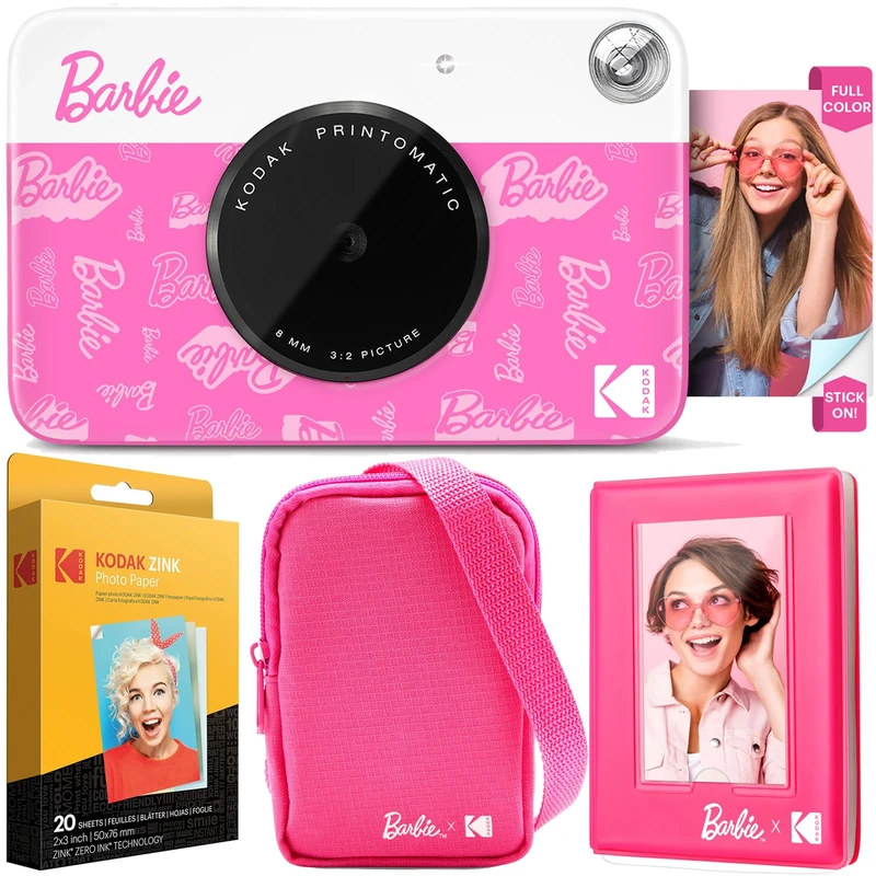 Kodak x Barbie Printomatic Full-Color Instant Print Digital Camera Barbie Deluxe Bundle (Signature Style)+ Barbie Deluxe Camera Case + Barbie Photo Album + Zink Paper (20 Sheets)