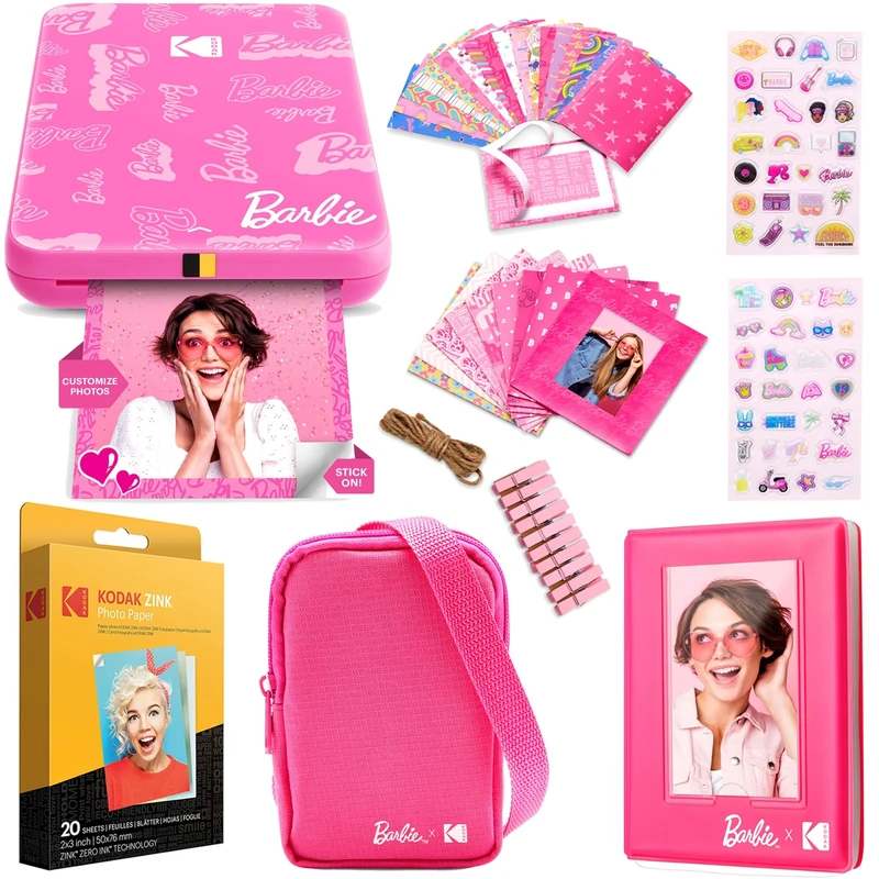 Kodak x Barbie Step Slim Wireless Instant Portable Photo Mobile Printer Gift Bundle (Signature Style)+ Barbie Camera Case, Photo Album, Sticker & Hanging Frames, 50 Stickers + Zink Paper (20 Sheets)