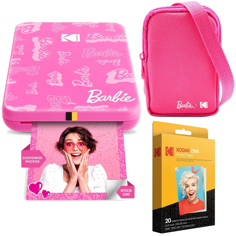 KODAK x Barbie Step Slim Wireless Instant Portable Photo Mobile Printer Barbie Starter Bundle (Signature Style)+ Barbie Deluxe Camera Case + Zink Paper (20 Sheets)