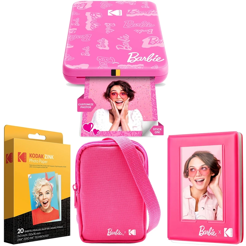 KODAK x Barbie Step Slim Wireless Instant Portable Photo Mobile Printer (Signature Style)+ Barbie Deluxe Camera Case + Barbie Photo Album + Zink Paper (20 Sheets)