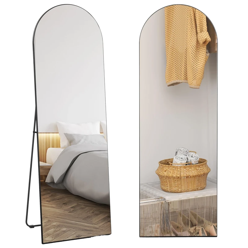 HOMCOM Arched Full Length Mirror, 50 x 150cm Wall Mounted, Leaning, Free Standing Full Body Mirror, Frameless, for Living Room, Bedroom, Black