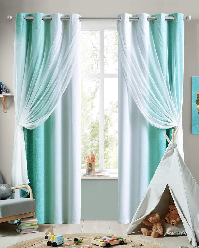 Geomoroccan Ombre 100% Blackout Curtains Bedroom Teal White 52x90 2 Panels