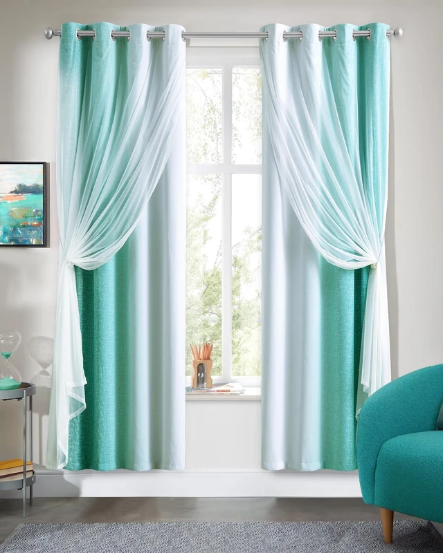 Geomoroccan Ombre 100% Blackout Curtains Bedroom Teal White 52x72 2 Panels