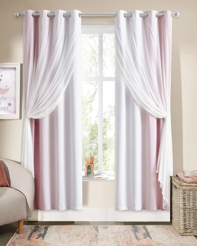 Geomoroccan Pink White Ombre 100% Blackout Curtains Bedroom 52x72 2 Panels