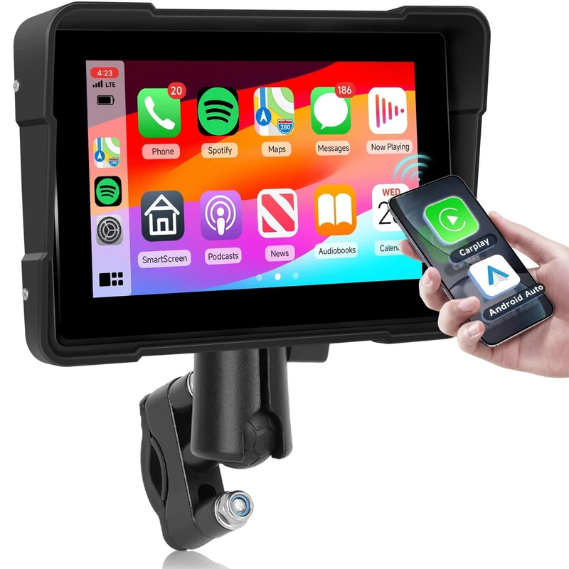 Rimoody 7 Inches Motorcycle Carplay Screen Wireless Android Auto for Moto Airplay Android Cast, Waterproof Touchscreen Motorbike Car Play Motorcycle Sat Nav, EQ, Bluetooth,