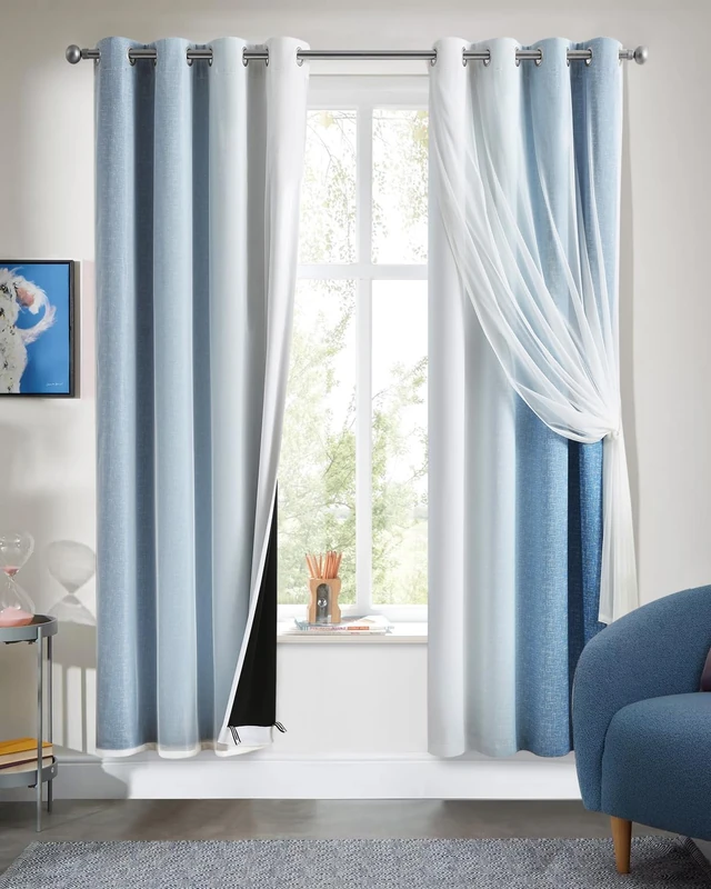 Geomoroccan Ombre 100% Blackout Curtains Bedroom Blue White 52x72 2 Panels