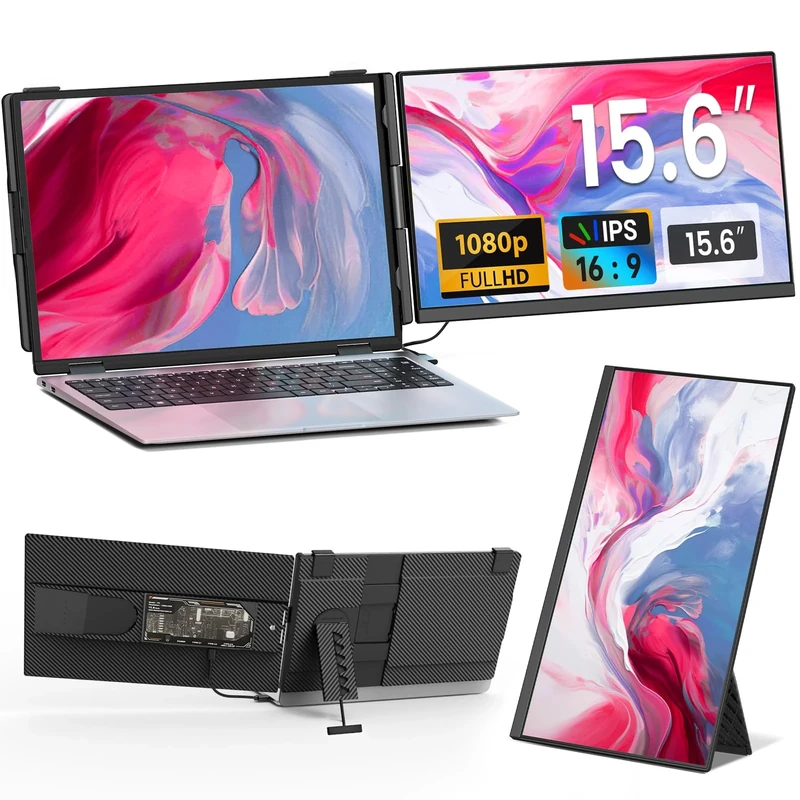 Cevaton Laptop Screen Extender - 15.6" FHD 1080P Portable Monitor, Detachable & Plug and Play Dual Laptop Monitor Extender for 13"-17.3" Laptops, Compatible with Wins/Mac/Android/Chrome