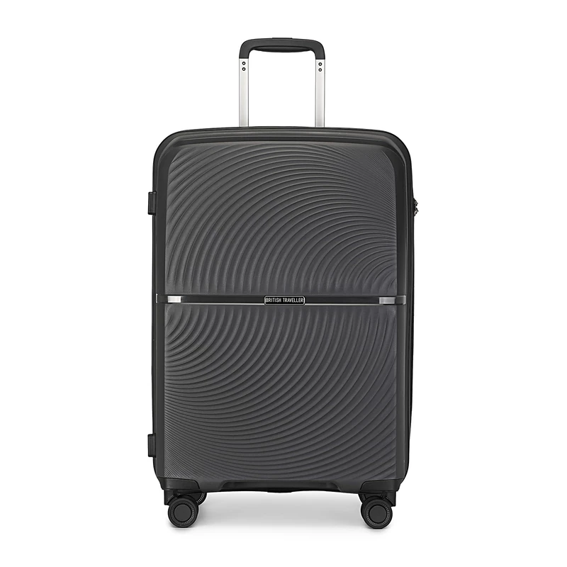 British traveller 4 Pcs Suitcase Set Lightweight PP Hard Shell Trolley, Fashion Travel Carry on Hand Luggage Cabin Size, TSA Lock Check in Case with 4 Spinner Wheels 14" 20" 24" 28"(Black)
