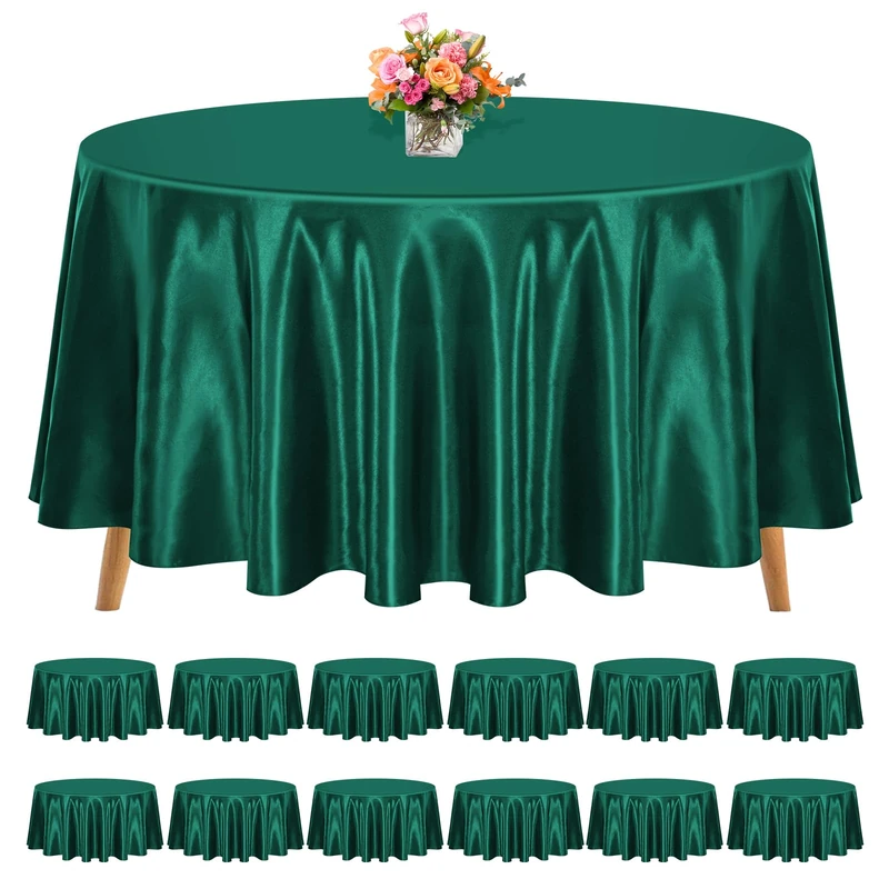 REWOMC 12 Pack 120 Inch Round Satin Tablecloth, Hunter Green