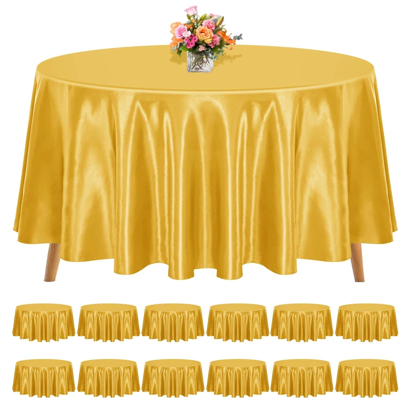 REWOMC 12 Pack 108 Inch Round Satin Tablecloth, Gold