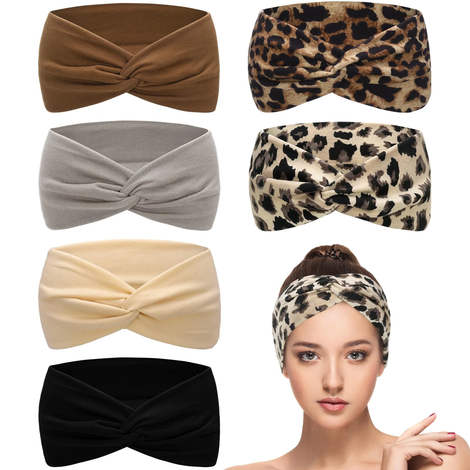 ViEinkaufen 6 Pcs Headbands for Women's Hair, Elastic Head Bands Wide Soft Ladies Headband Boho Fashion Knotted Head Bands Hair Accessories for Women