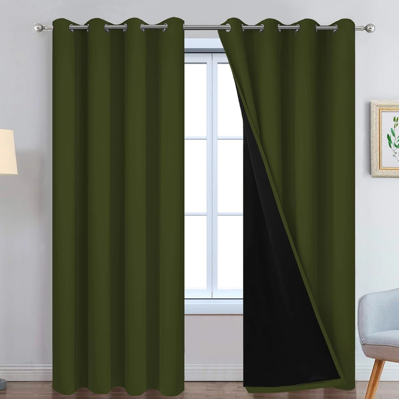 Yakamok Olive Green 100% Blackout Curtains 96 Inches Long 52" Wide 2 Panels