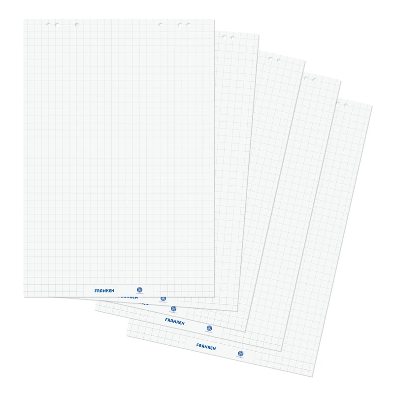 Franken U-ActLine Flipchart Pad, 5 x 20 Sheets, Reversible Recycled Paper, Squared and Blank, Flipchart Paper 80 g/m², 68 x 99 cm, White, ZUF2180