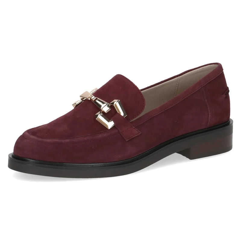 CAPRICE Women's Leather Loafers with Block Heel, Red (Bordeaux Suede), 3.5 UK