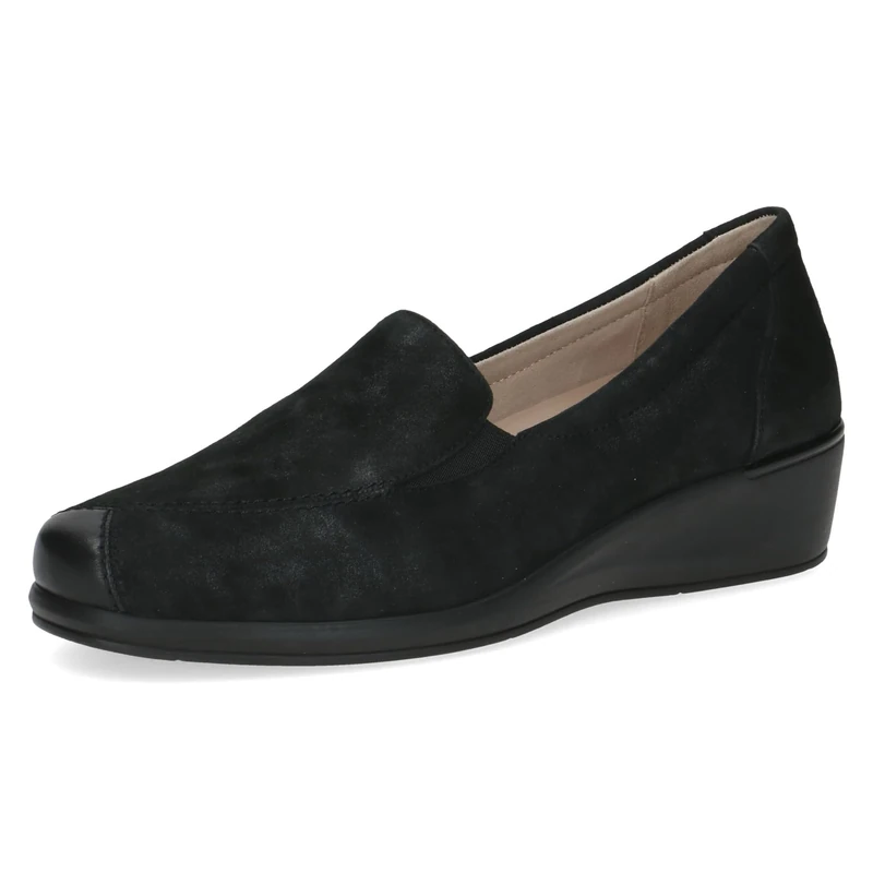 CAPRICE Comfort Women's Leather Loafers Extra Width H, Black (Black Comb), 3.5 UK