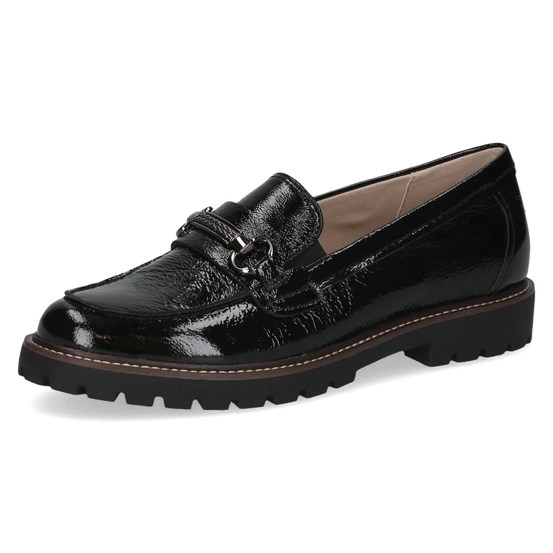 CAPRICE Women's Leather Loafers with Decorative Buckle, Black (Black Naplak), 4 UK