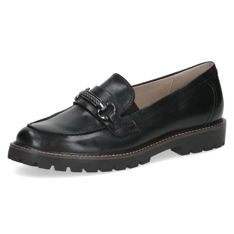 CAPRICE Women's Leather Loafers with Decorative Buckle, Black (Black Nappa), 5 UK