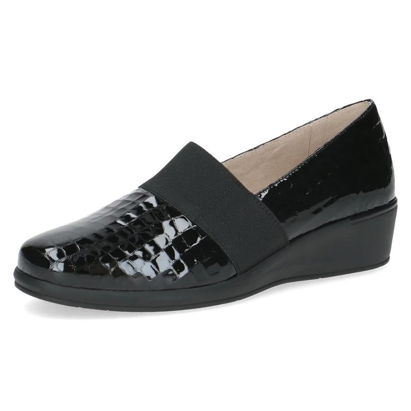 CAPRICE Comfort Women's Leather Loafers Extra Width H, Black (Black Croco), 6 UK