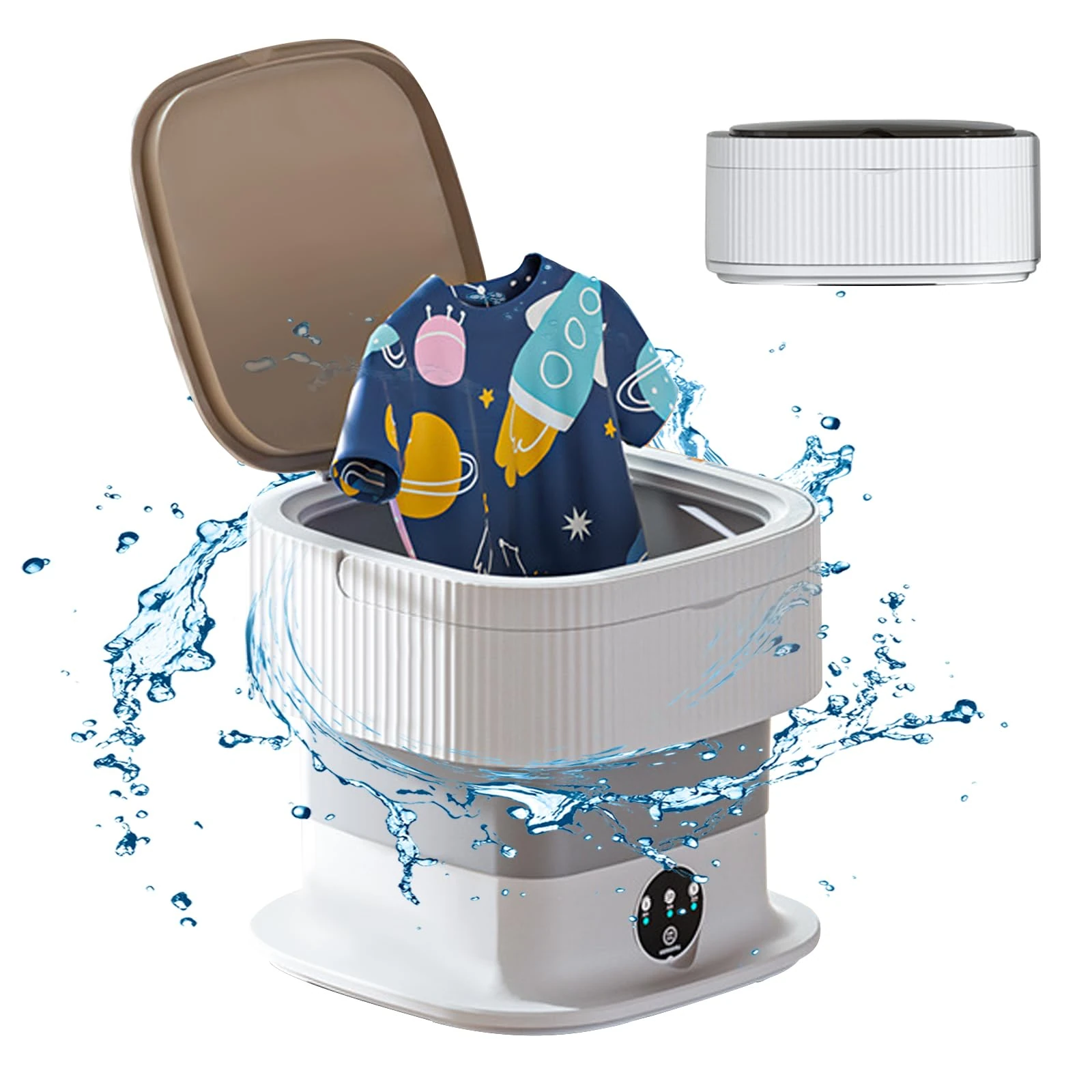 Foldable Mini Washing Machine, 10L Portable Mobile Washing Machine with Drain Basket and Laundry Bag for Baby Clothes, Underwear or Small Items, Travel, Touring Car, Dorm, Home (Grey)