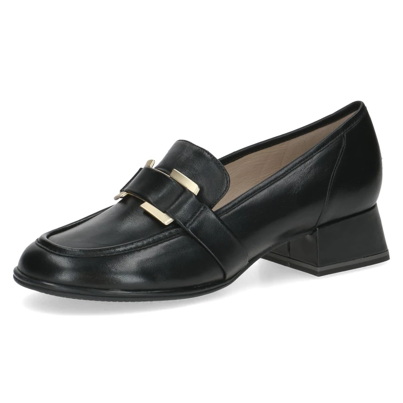 CAPRICE Women's Leather Loafers Low Heel, Black (Black Nappa), 4 UK