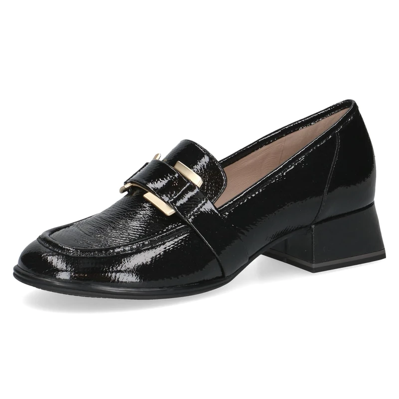 CAPRICE Women's Leather Loafers Low Heel, Black (Black Snake), 6.5 UK
