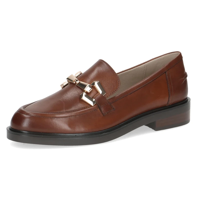 CAPRICE Women's Leather Loafers with Block Heel, Brown (Cognac Nappa), 7 UK