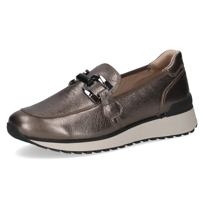 CAPRICE Women's Leather Loafers Comfortable, Metallic (Piombo Metal), 4 UK - Image 1