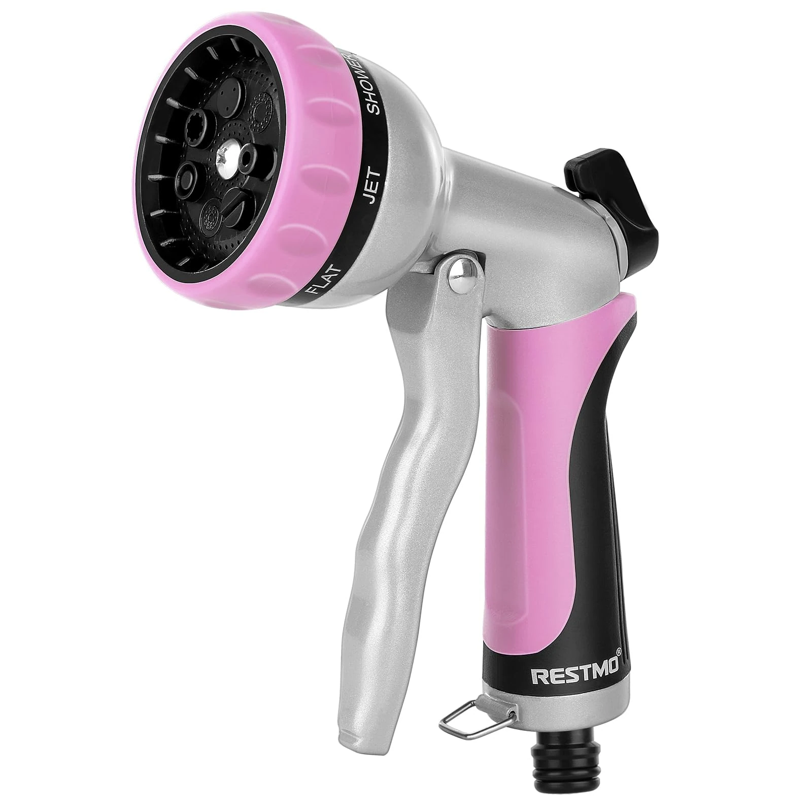 RESTMO Hose Pipe Spray Gun, Heavy Duty Garden Hose Spray Gun, High Pressure Hose Nozzle, Metal Hand Sprayer with 7 Patterns and Water Flow Control, Ideal to Water Plant & Lawn, Wash Car & Pet,Pink
