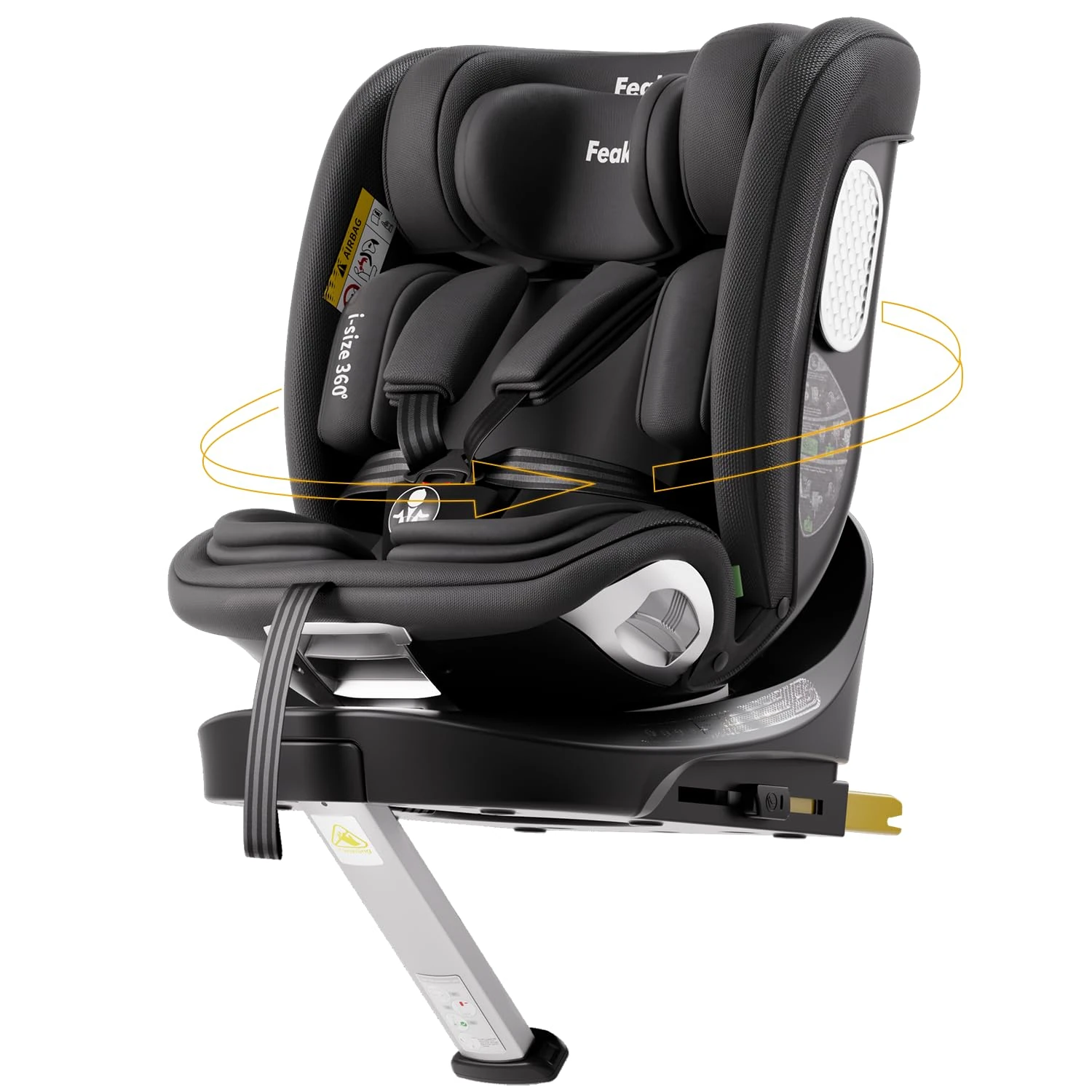 Feakaou 360 Car Seat with ISOFIX - for Newborn to 12 Years Children, i-Size (ECE R129/E4) Rotating Swivel Baby Car Seat,Group 0+1/2/3 (40-150cm),Rear Facing for Longer from Birth to 4 Years.Black.
