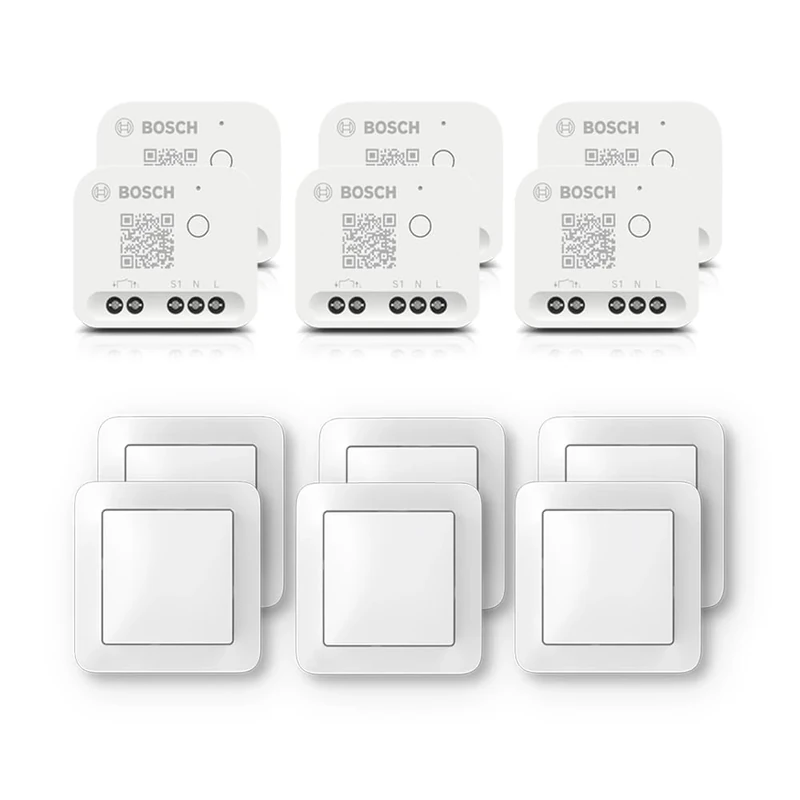 Bosch Smart Home dimmable lighting set including wall switch, 6x relais, 6x wall switch for smart actuators