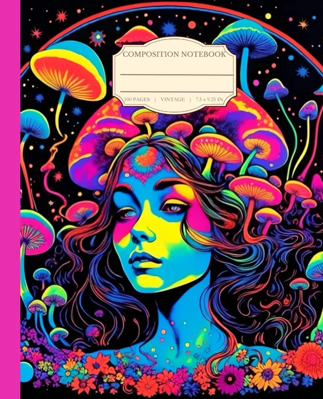 Composition Notebook: Vibrant Girl with magic mushrooms: Psychedelic Art | College Ruled | 7.5 x 9.25 inches Portable Notebook