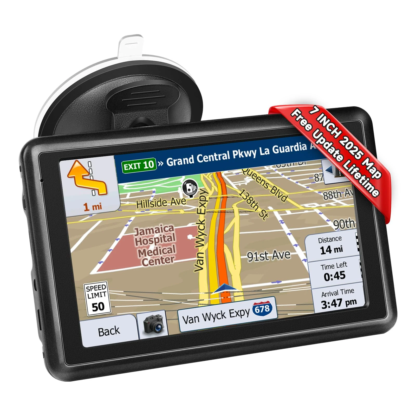 Car Sat Nav, 7 inch HD Touch Screen, GPS Navigation for Trucks, with UK Europe Maps, Lifetime Free Updates, Support Postcode Search and Voice Guidance, Speed Camera Alert, Lane Guidance Assist, POI