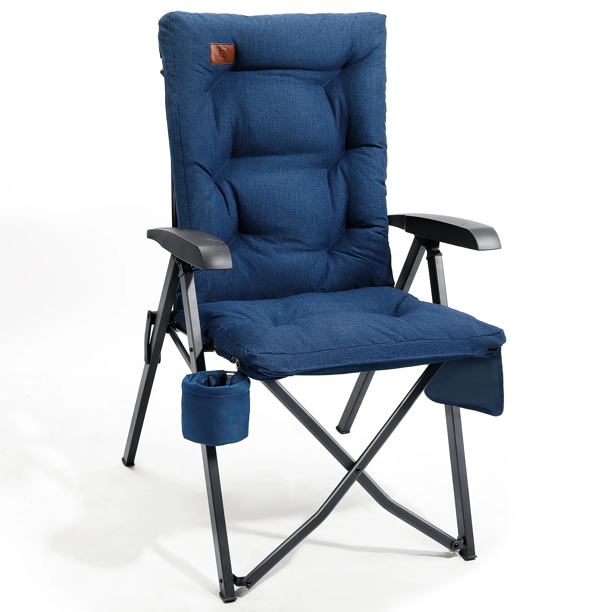 EVER ADVANCED Luxury Camping Chairs for Adults Heavy Duty High Back Oversized Folding Garden Chair Comfy Padded 6cm Loadable 150kg Camp Adjustable Dining Chairs 4-Position Recliner Deck Blue