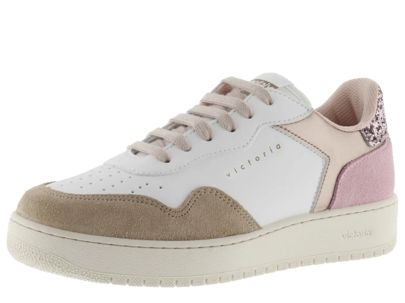 victoria Madrid Leather Effect Low Tennis & Metallic & Split Leather Pieces in Contrast 1258263 for Women ROSA 38