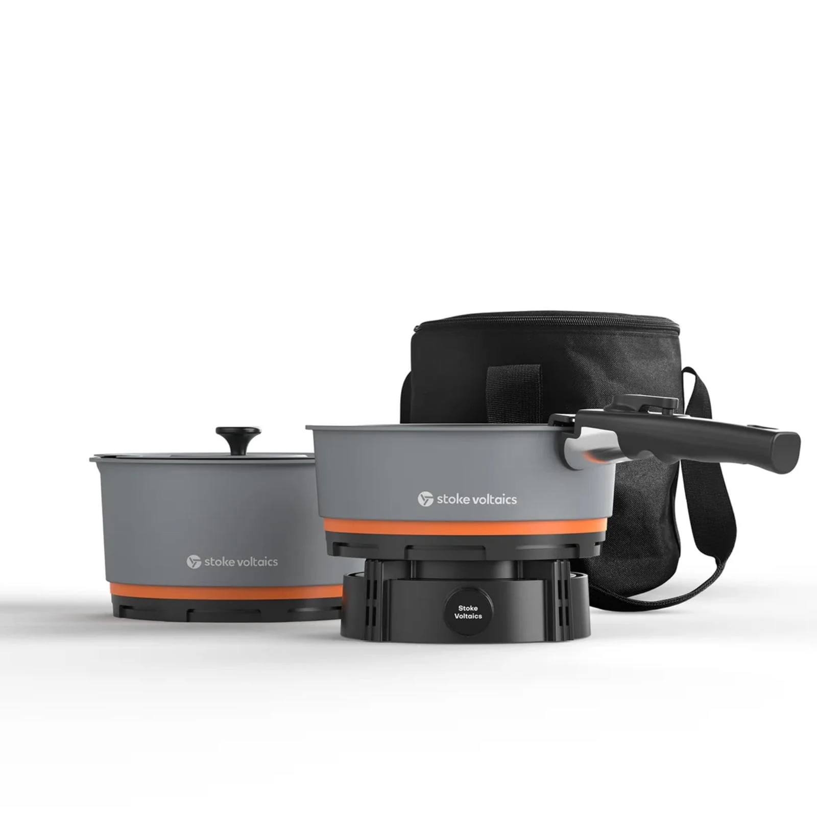 Stoke Voltaics Nomad Cooking System with Bag, Electric Camping Stove 200-1000W with Pan & Pot, 120V Portable Outdoor Cooking Gear Set, Windproof Cookware for RV, EV, Overland, Vanlife, Car Camping