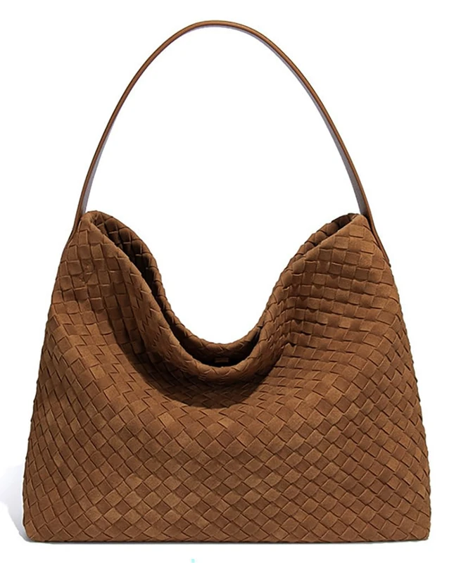 Niction Slouchy Suede Woven Hobo Bags Women Trendy Suede Purse Crossbody Crescent Shoulder Satchel Bag Top Handle Tote Handbag, Brown, One Size