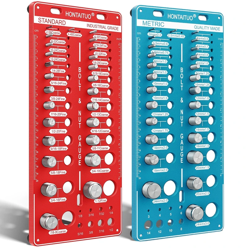 50 Nut and Bolt Thread Tester, Standard and Metric, Screw Size and Thread Indicator with 25 Standard and 25 Metric Bolts and 12 Bit Gauge, Screw Identifier Gauge