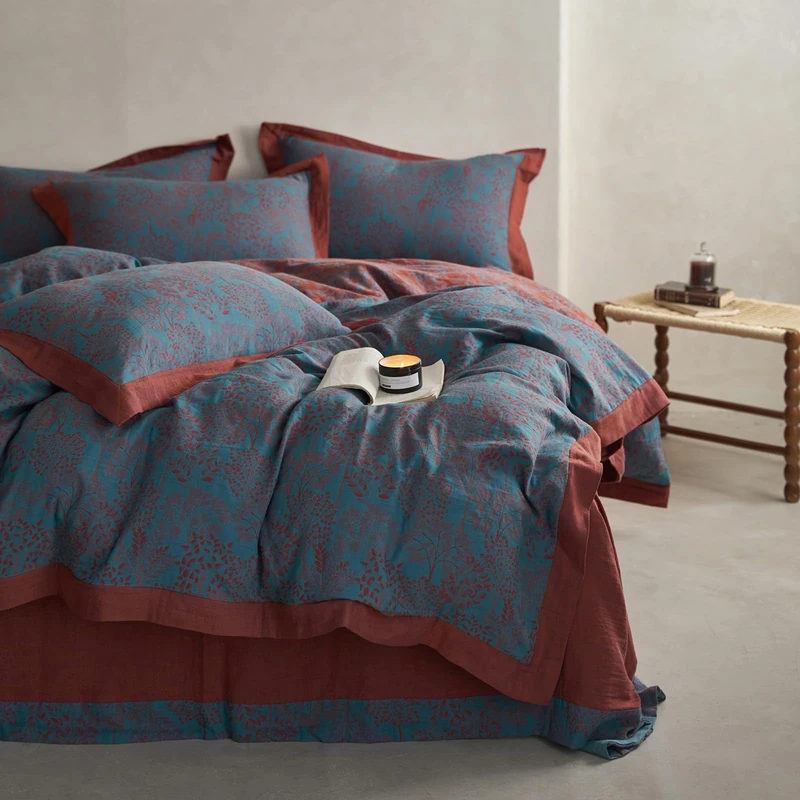 mixinni Queen Size Muslin Cotton Duvet Cover - Vintage Blue Floral