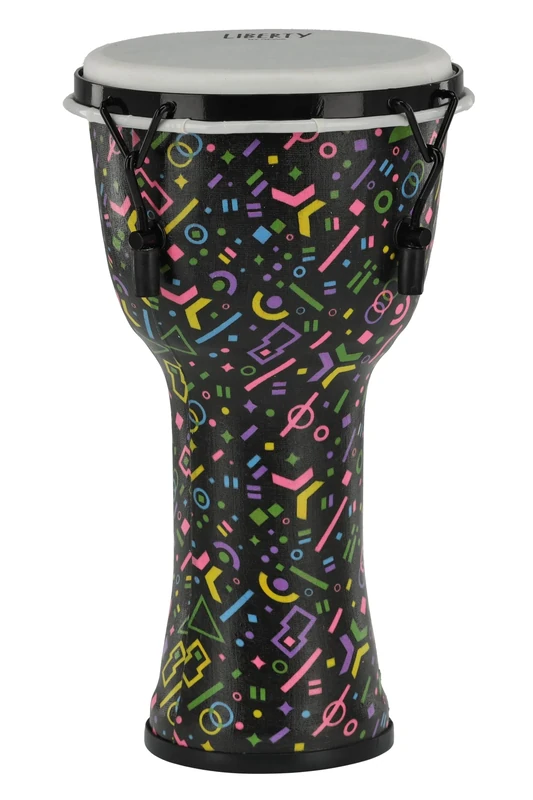GEWA Liberty Djembé Mechanically Tuned - Diameter: 8" (20.3 cm), Height: 16.5" (41.2 cm) - Number of Tension Hooks: 4 - Pattern: Crazy Neon