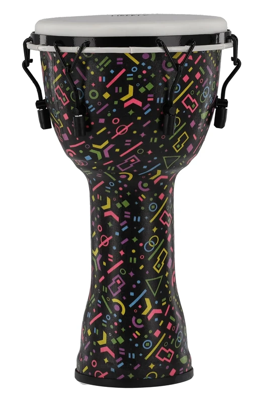 GEWA Liberty Djembé Mechanically Tuned - Diameter: 10" (25.4 cm), Height: 19.5" (49 cm) - Number of Tension Hooks: 6 - Pattern: Crazy Neon