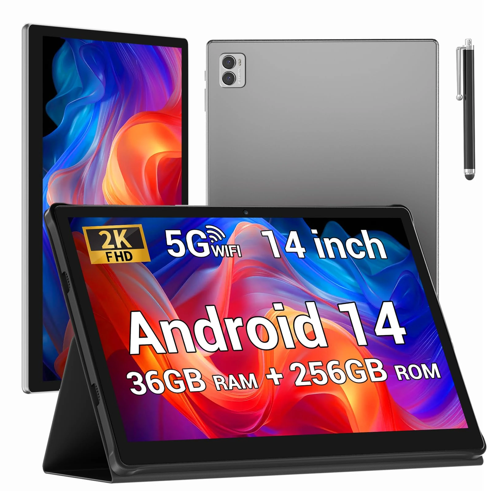 DEEMWOLF 14 inch Android 14 Tablet,large screen tablets Octa-Core,36GB RAM+256GB ROM (TF 2TB), 11580mAh,18W,13+8MP, Face ID,TÜV, GMS, Widevine L3, BT5.0, GPS, Tablet With Pen - Grey