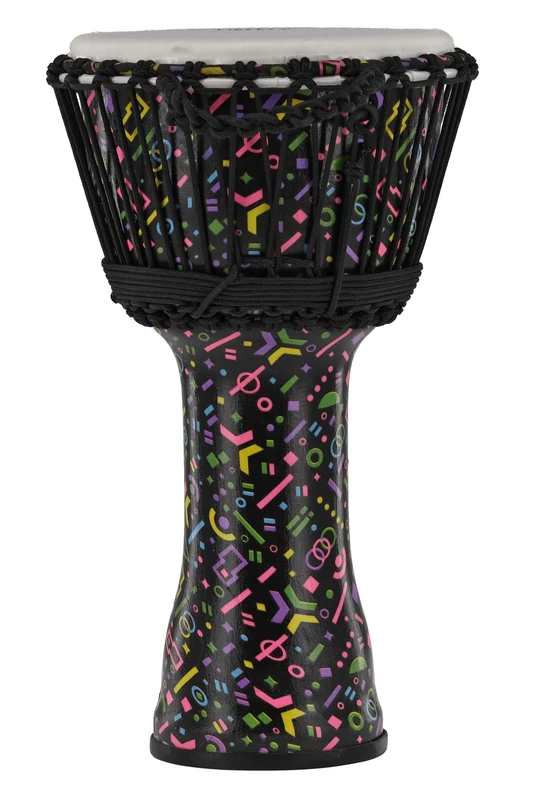 GEWA Liberty Djembé Rope Tuned - Diameter: 10" (25.4 cm), Height: 19.5" (49 cm) - Number of Rope Runners: 25 - Pattern: Crazy Neon